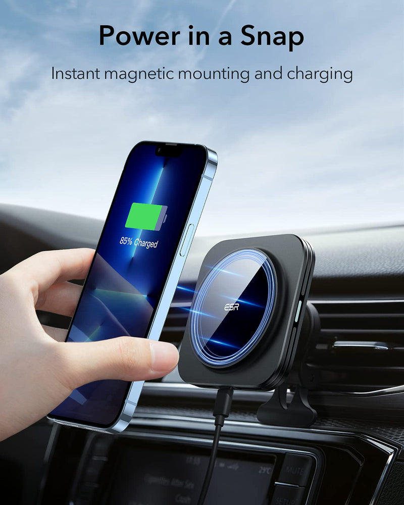  [AUSTRALIA] - ESR HaloLock Magnetic Wireless Car Charger, Compatible with MagSafe, Air Vent Mount Compatible with iPhone 13/13 Pro/13 mini/13 Pro Max/12/12 Pro/12 mini/12 Pro Max, with 36W QC 3.0 Fast Car Charger