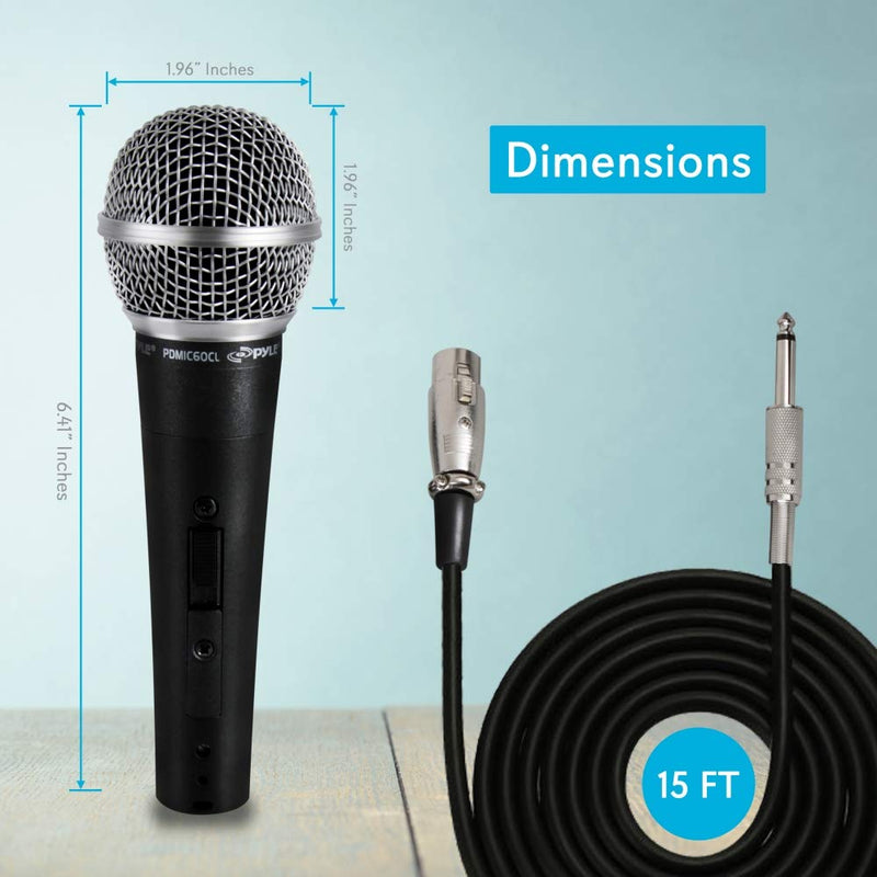  [AUSTRALIA] - Pyle Professional Dynamic Vocal Microphone - Moving Coil Dynamic Cardioid Unidirectional Handheld Microphone with ON/OFF Switch Includes 15ft XLR Audio Cable to 1/4'' Audio Connection - PDMIC59