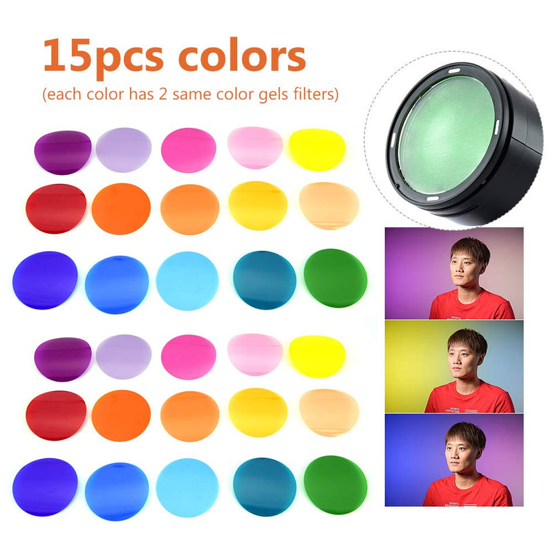  [AUSTRALIA] - Godox V-11C Color Filters Kit Color Gels Filters 15 2 for Godox V1 Series Camera Round Head Flashes
