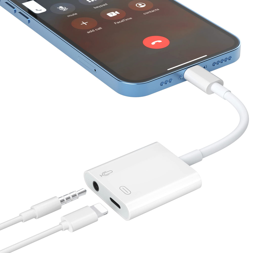  [AUSTRALIA] - Headphone Adapter for iPhone Support Call , [Apple MFi Certified] 2 in 1 Lightning to 3.5mm Earphone Audio Dongle with Charger Splitter Aux Accessories for iPhone 14/13/12/11Pro Max Xs X(White) 3.5MM Audio adapter+Charge(Lightning Connector)