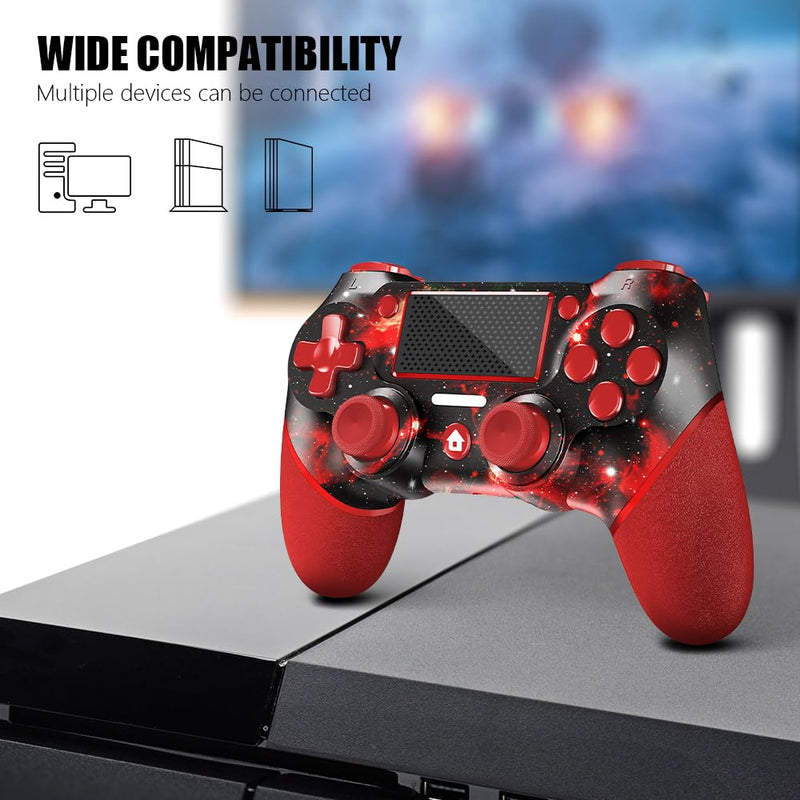  [AUSTRALIA] - AceGamer Wireless Game Controller for PS4, Custom Red Universe Design with Anti-Slip Grip,Compatible with PS4/Slim/Pro/PC with Double Vibration/6-Axis Motion Sensor/Audio Function