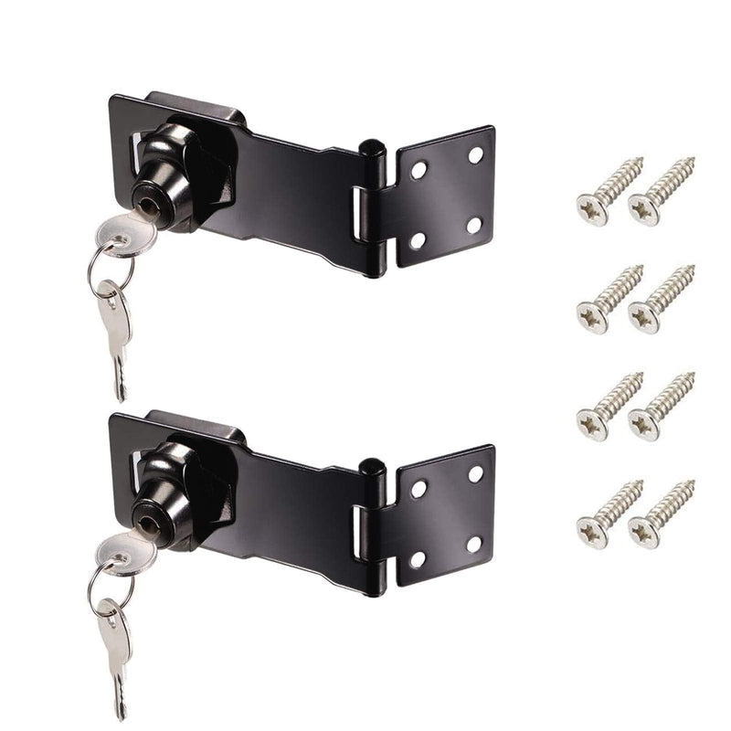  [AUSTRALIA] - Chris.W 2Pack 4-inch Keyed Hasp Locks Zinc Alloy Twist Knob Keyed Locking Hasp with Screws for Door Cabinet (4", Black) 4 Inch