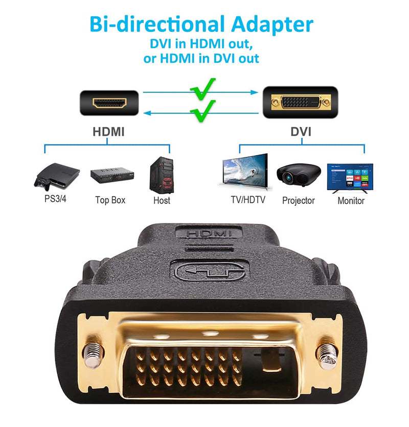  [AUSTRALIA] - 2 Pack HDMI to DVI Connector, DTECH DVI Male to HDMI Female Adapter Bidirectional DVI-D Converter 4K 1080P for Monitor Projector Computer
