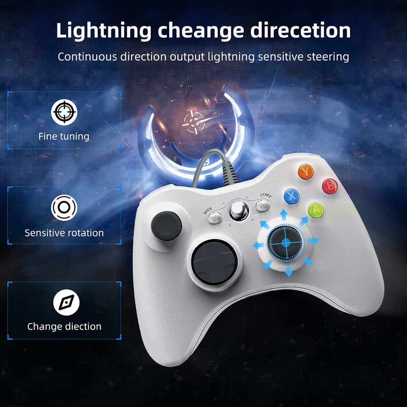  [AUSTRALIA] - Xbox 360 Controller, Gaming Controller Compatible with Xbox 360/Xbox 360 Slim and PC Windows 10/8/7 with Double Shock Turbo, Play Xbox 360 Controller Wired at Home by DIANVEN(White)