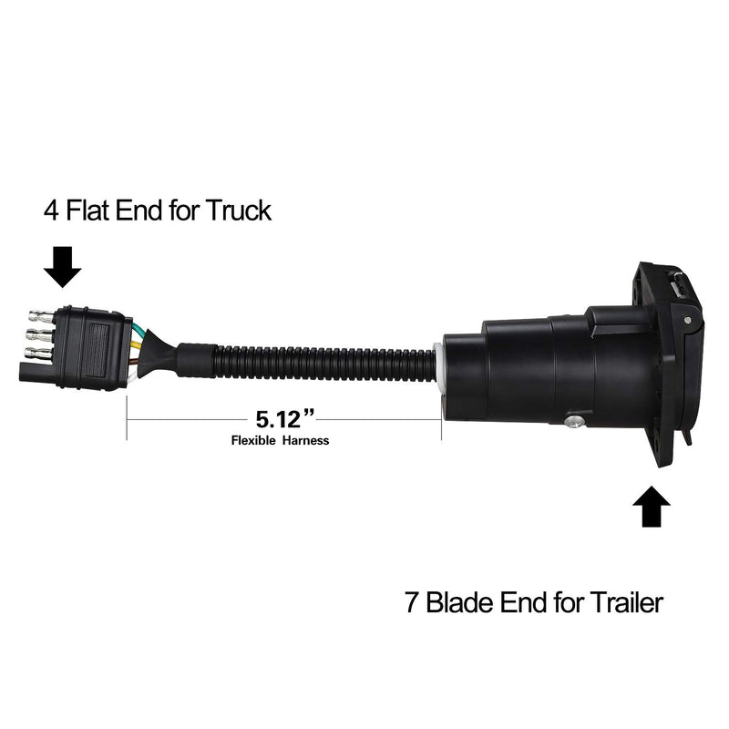  [AUSTRALIA] - YONHAN 4-Way Flat Truck to 7-Way Blade Trailer Light Adapter Reverse Plug Connector with Mounting Bracket for Towing Solutions