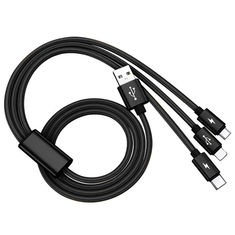  [AUSTRALIA] - Multi Charging Cable, 10FT Long, Universal 3 in 1 Multiple Ports Devices Cable With USB Type C/Micro USB Port, Nylon Braided, Awnuwuy Multi Charger Cord for Cell Phone, Tablet, and Car Charger (Black) Black