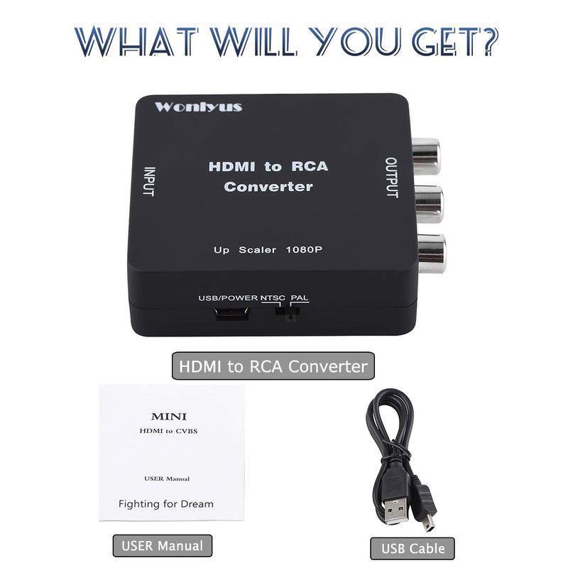 [AUSTRALIA] - Wonlyus HDMI to RCA, HDMI to RCA Converter 1080P HDMI to 3RCA CVBs Composite Video Audio Converter Adapter Supports PAL/NTSC for TV Stick, Roku, Chromecast, Apple TV, PC, Laptop, Xbox, HDTV, DVD