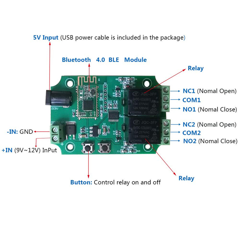 DSD TECH 2 Channels Bluetooth Relay Module for Remote Control Switch Compatible with iPhone and Android 4.3 - LeoForward Australia