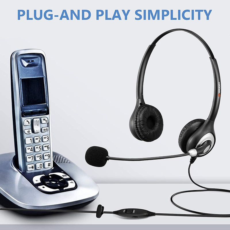  [AUSTRALIA] - Phone Headset 2.5mm with Noise Canceling Mic & Mute Switch Ultra Comfort Telephone Headset for Panasonic AT&T Vtech Uniden Cisco Grandstream Polycom Cordless Office Phones Binaural-A600