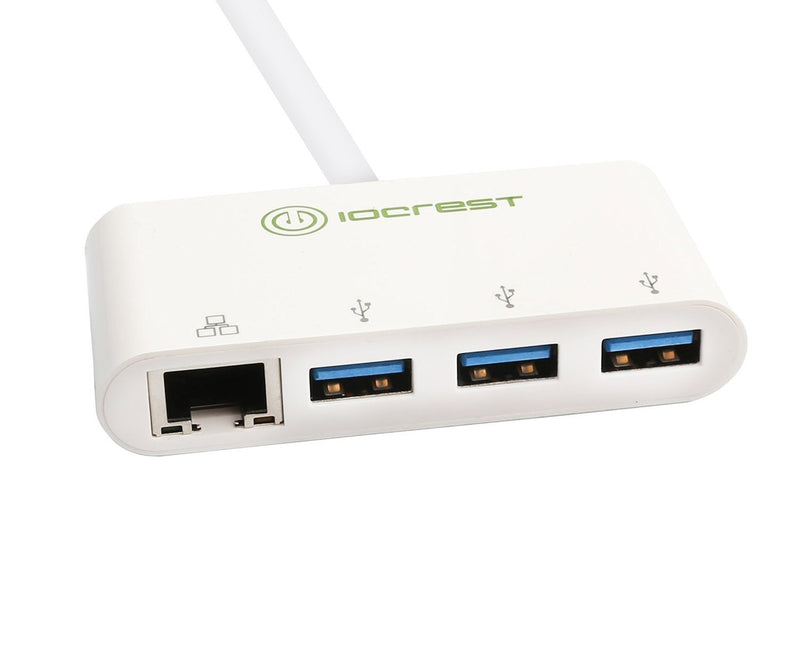 I/O Crest SY-HUB50089 USB 3.1 USB Type-C to 3 Ports USB 3.0 Hub with Gigabit Ethernet Port Adapter for The 2015 MacBook & Other USB Type C Devices, White - LeoForward Australia