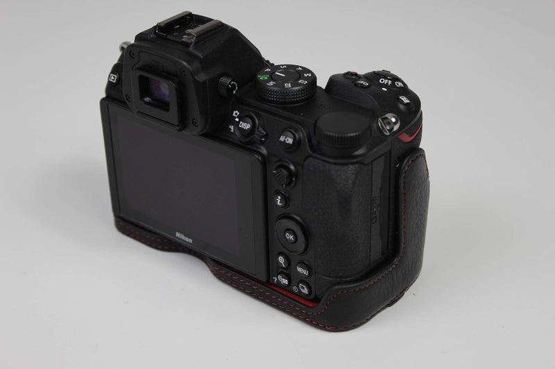  [AUSTRALIA] - Z7 Z6 Z5 Case, BolinUS Handmade Genuine Real Leather Half Camera Case Bag Cover for Nikon Z5 Z6/Z6II Z7/Z7II Bottom Opening Version + Hand Strap (Black) Black
