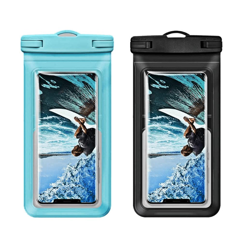  [AUSTRALIA] - Waterproof Phone Pouch [2 Pack,8.7",IPX8], Waterproof Phone Case with Lanyard Cell Phone Dry Bags for iPhone 14 13 12 Pro Max XS XR Galaxy S22/21/20 Plus Note 10/9, Pixel 4 XL (Black/Blue) Black/Blue