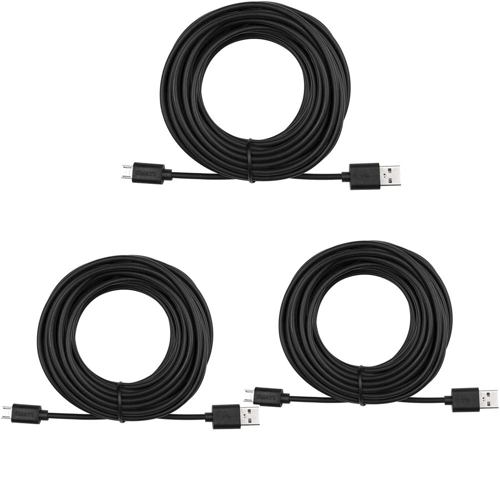  [AUSTRALIA] - Extension Cable Black Replacement for Yi Camera, Wyze Cam Pan V2 V3, Blink Mini, NestCam Micro USB Cord 25ft Long (3-Pack)