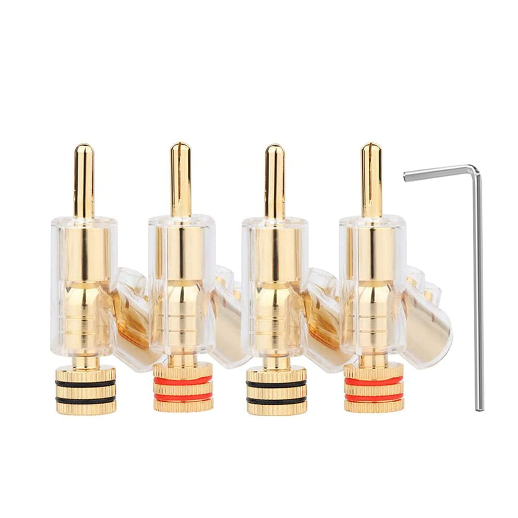  [AUSTRALIA] - Viborg HiFi Speaker Banana Plugs, 45 Degree Angled, Screw Locking 24K Gold Plated Speaker Banana Connectors for Speaker Wire, Audio/Video Receiver, Amplifiers and Sound Systems 4PCs (Gold, UST)
