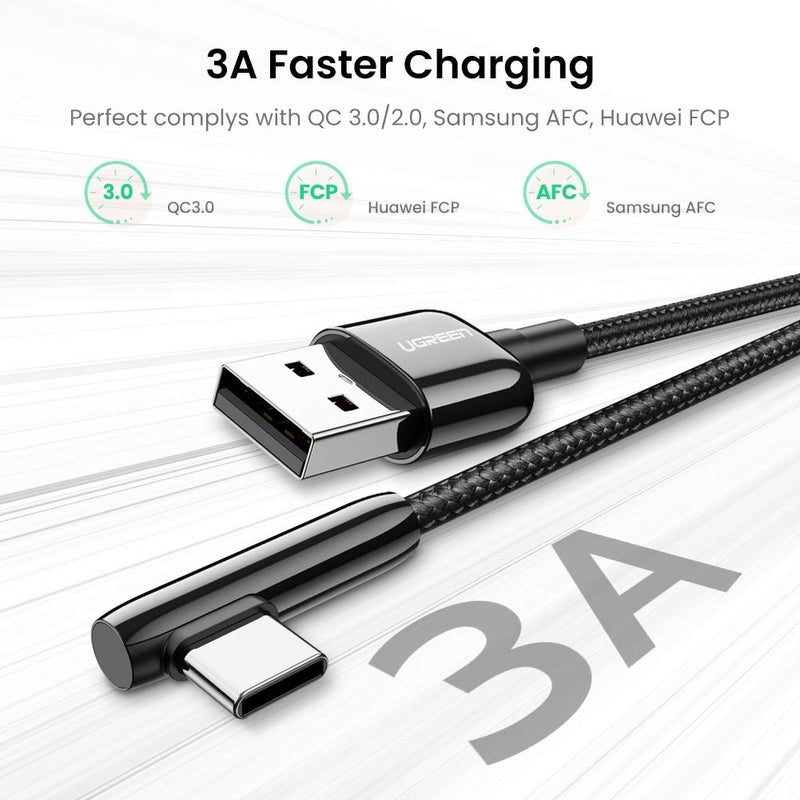 UGREEN USB C Cable 90 Degree Right Angle USB A to Type C Fast Charging Braided Cord Compatible with Samsung Galaxy S10 S10e S9 Plus Note 9 8 LG G8 G7 V40 V20 V30 Moto Z Z3 Nintendo Switch 1.5FT - LeoForward Australia