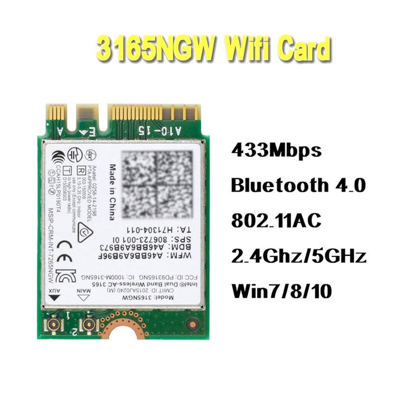  [AUSTRALIA] - ChenYang CY NGFF M.2 WLAN Card +BT 4.0 Network Adapter Dual Band Wireless 2.4G 5Ghz 433Mbps 3165AC NGFF 802.11AC WiFi 3165NGW Green 3165AC