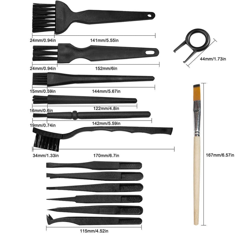  [AUSTRALIA] - Plastic Handle Anti Static Brushes,Sonku Portable Nylon Cleaning Brushes and Tweezers Keyboard Puller Wooden Brush Wiping Cloth Computer Keyboard Cleaning Brush Kit(Set of 16)