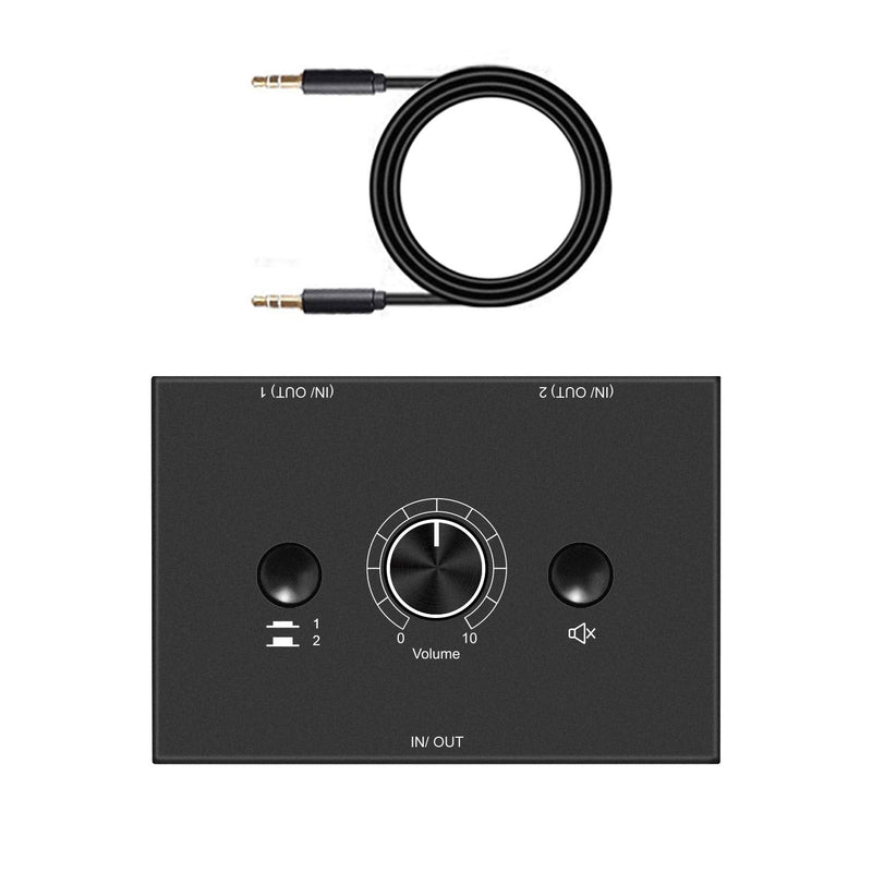  [AUSTRALIA] - 3.5mm L/R Stereo Audio Switch 2-Way Switcher Manual Selector Audio Spliter Box 1 in 2 Out/2 in ONE Out Audio Sharing (Black)