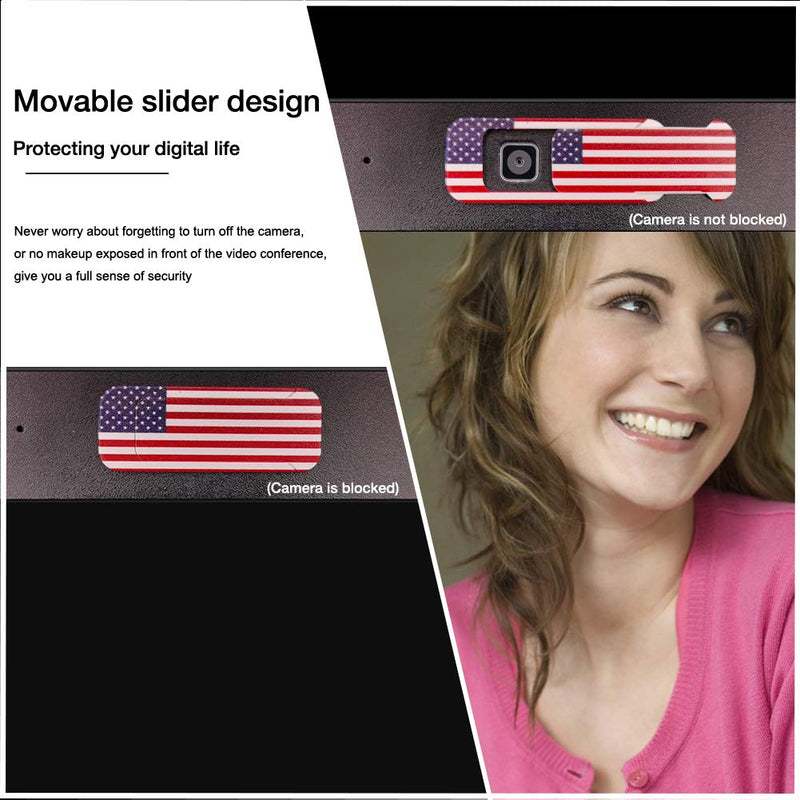 Webcam Cover, Laptop Camera Cover Slide, Ultra-Thin, US Flag Pattern Design, Web Camera Cover fits Laptop, Desktop, PC, Macboook Pro, iMac, Computer, Protect Your Privacy & Security,Strong Adhensive USA FLAG - LeoForward Australia