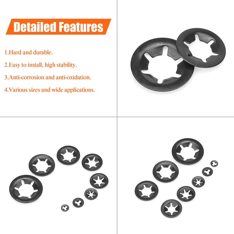  [AUSTRALIA] - HELIFOUNER 360 Pieces 9 Sizes Internal Tooth Star Lock Washers, Quick Speed Locking Washers, Push Nuts, Speed Clips Retaining Clips Fasteners Assortment Kit