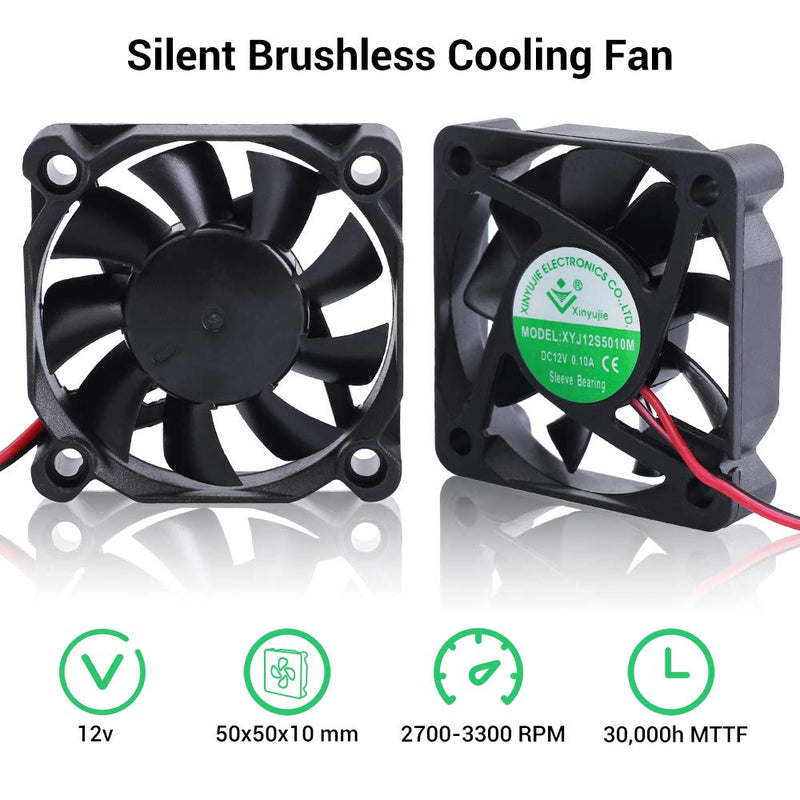  [AUSTRALIA] - 50mm Silent Cooling Fan 12V 0.08A 5010 5012 DC Brushless Quiet for 3D Printer PC Computer Case Fan, 4200 RPM High 11.89 CFM (Pack of 2)