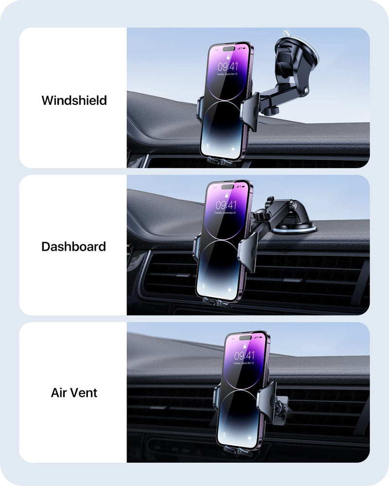  [AUSTRALIA] - andobil Phone Mount for Car (Bumpy Roads Friendly) Cell Phone Holder Car — Easy Clamp Hands-Free Universal — Compatible with Dashboard-Windshield-Vent iPhone 14 13 12 Pro Max, Samsung S23 All Phones Balck