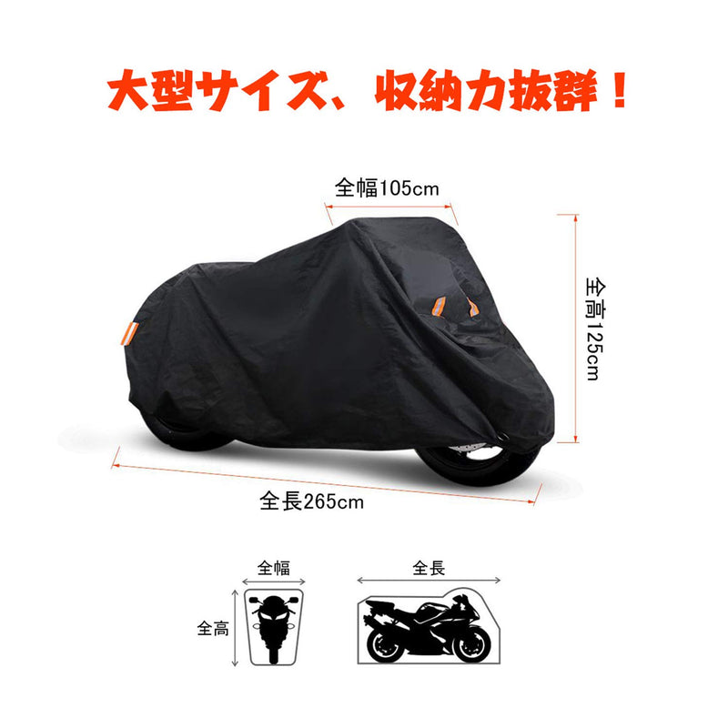  [AUSTRALIA] - Copap Black Motorcycle Cover 150D Durable Waterproof Motorcycle Cover All-Weather Protection with 7.87” Reflective Stripe, Bottom Buckle & Lockholes Included