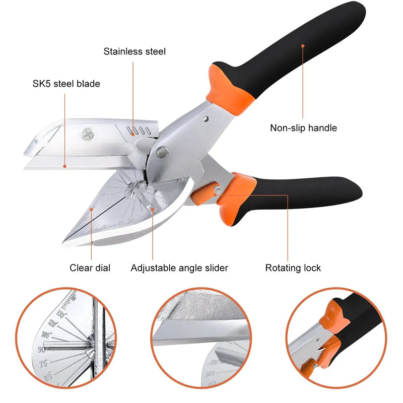  [AUSTRALIA] - Zhushan Multifunctional Shears Hand Tools ,Multi Angle Miter Shear Cutter with10 Replacement Blades 45-135 Degree Adjustable Angle Trim Tools for Cutting Chamfer,Soft Wood and Plastic PVC