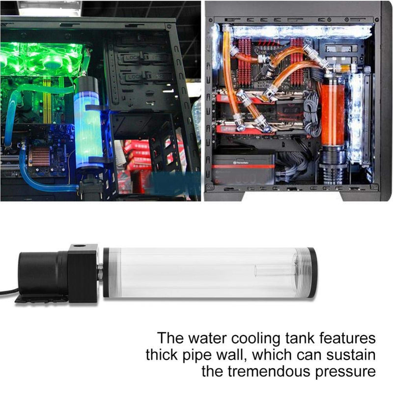  [AUSTRALIA] - 19W 12v CPU Water Cooling Pumpe Reservoir DIY Combo, 800L/H Water Pump, G 1/4" Thread Port, PC CPU Water Cooling System Heat Exchanger Tool, Transparent Acrylic Material, Easy Install(160mm) 160mm