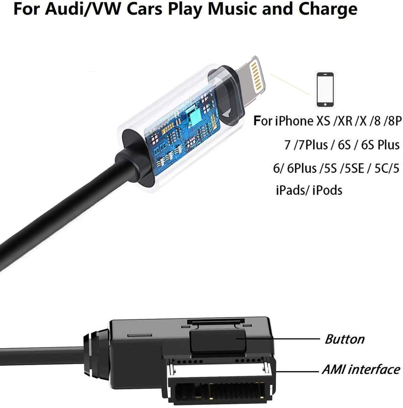  [AUSTRALIA] - Car Audio Charging Adapter Cord Compatible with Apple iPhone 12 11 Xs Max XR X 8 7 6 for Audi A3/A4/A5/A6/A8/S4/S6/S8/TT, AMI MMI MDI Aux Interface Dongle for VW Tiguan CC Magotan 3.3ft Black