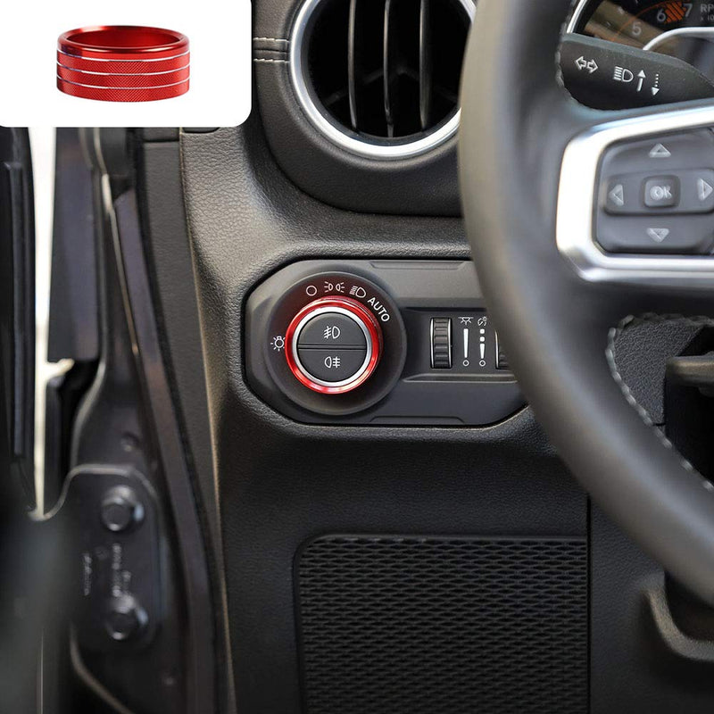  [AUSTRALIA] - Car Headlight Switch Knob Frame Ring Cover Trim Interior Accessories for Jeep Wrangler JL 2018 (Red)