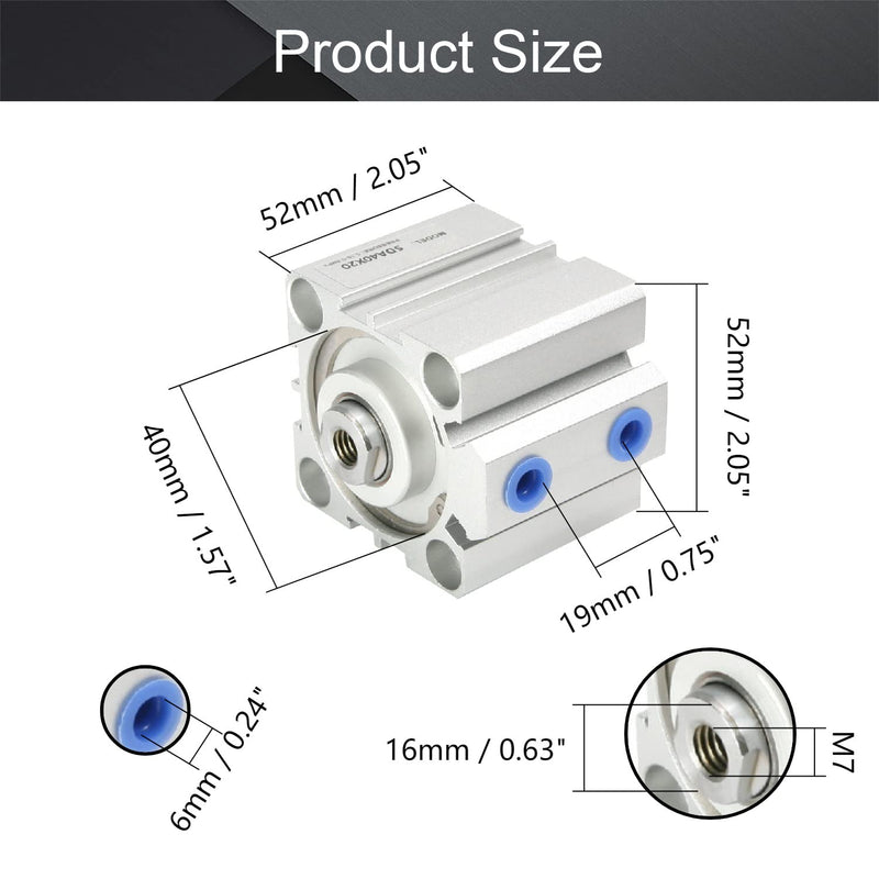  [AUSTRALIA] - Othmro SDA40 x 20 Sealing Thin Air Cylinder Pneumatic Air Cylinders, 40mm/1.57inch Bore 20mm/0.79inch Stroke Aluminium Alloy Pneumatic Components for Pneumatic and Hydraulic Systems 1pcs SDA40x20