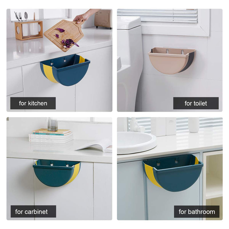  [AUSTRALIA] - ONO BLUE Hanging Trash Can Wall Mounted Waste Bin Foldable Waste Bins Small Compact Garbage Can for Cabinet Kitchen Drawer Bedroom Dorm (Beige) Small-be