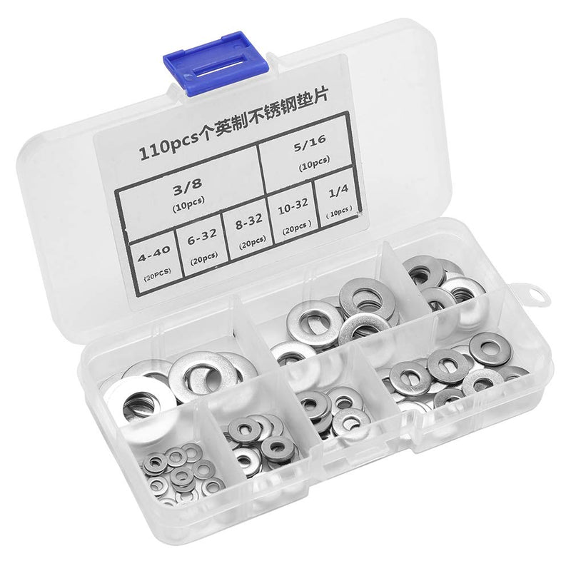  [AUSTRALIA] - YUANJS, Washer,110pcs Imperial Standard Stainless Steel Flat Washer Plain Washers Assortment Kit with Box