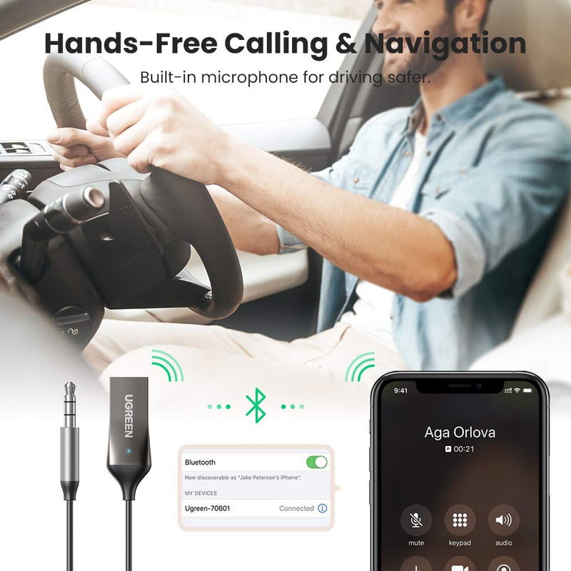 UGREEN Bluetooth Aux Adapter Bluetooth Car Receiver USB 2.0 to 3.5mm Jack Handsfree Car kit Audio Receiver with Built-in Microphone for Car Speaker and Home Audio - LeoForward Australia