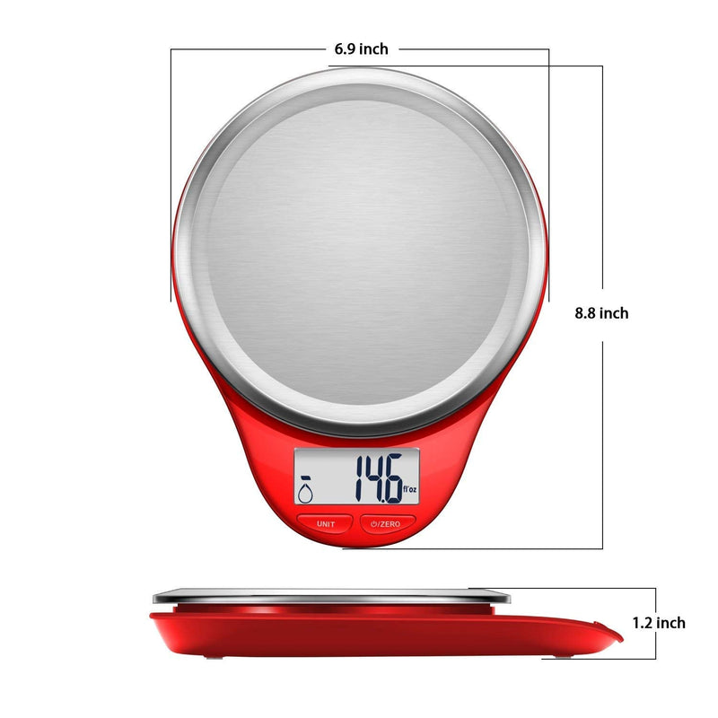 NUTRI FIT Digital Kitchen Scale with Wide Stainless Steel Plateform High Accuracy Multifunction Food Scale with LCD Display for Baking Kitchen Cooking,Tare & Auto Off Function (Red) Red - LeoForward Australia