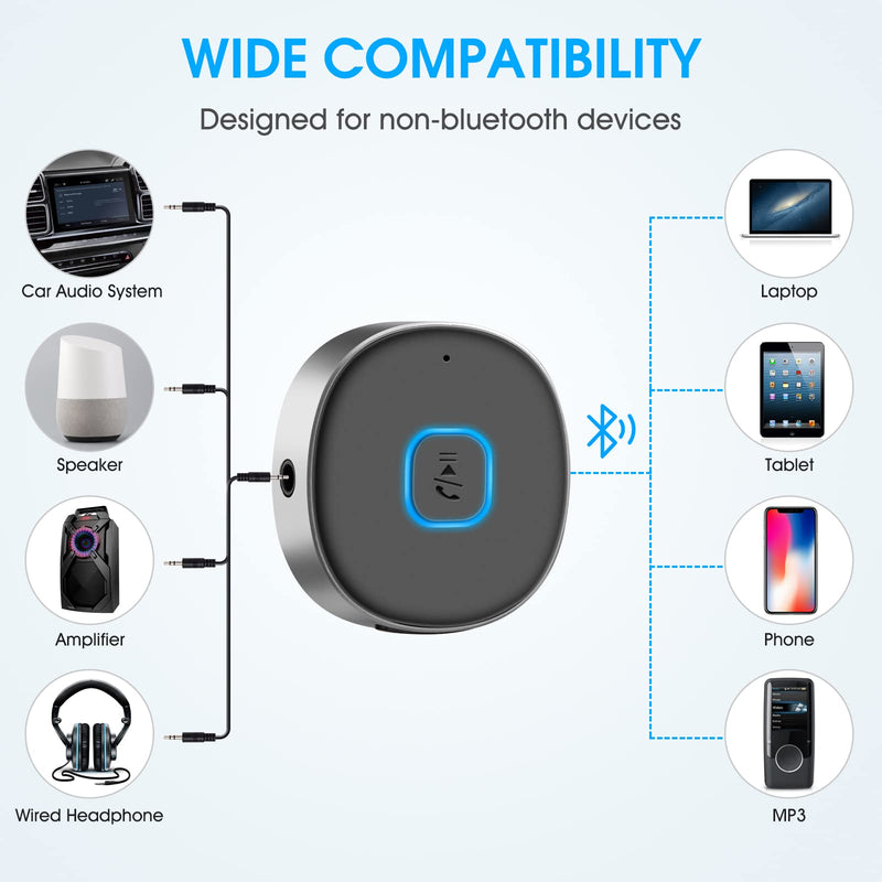  [AUSTRALIA] - Bluetooth Aux Receiver for Car, Portable 3.5mm Aux Bluetooth Car Adapter, Bluetooth 5.0 Wireless Audio Receiver for Car Stereo/Home Stereo/Wired Headphones/Speaker, 16H Battery Life