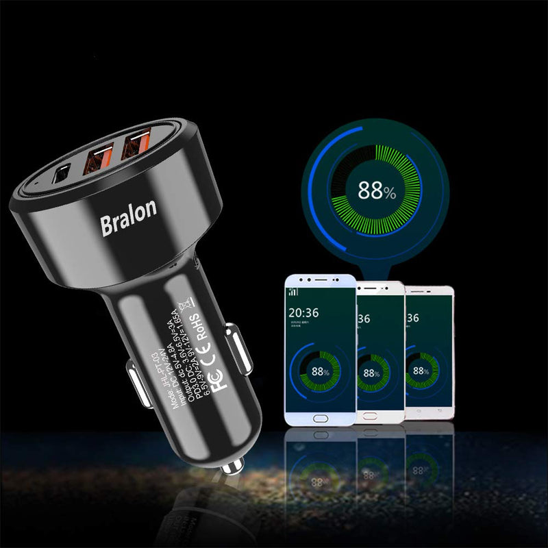  [AUSTRALIA] - USB C Car Charger[2-Pack],Bralon 44W(PD 3.0 20W & Dual USB-A 24W/4.8A) Fast Car Charger Adapter Compatible with Phone 12/12 Pro(Max)/12 mini/11/11 Pro(Max)/XS/XR/X/8/7,Galaxy Note S10 S9 S8 S7 & More