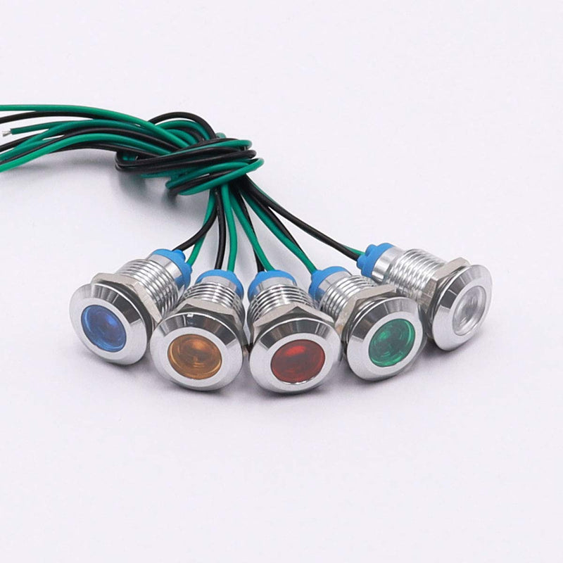 mxuteuk 5 Pcs 110V-220V 12mm 1/2" LED Metal Indicator Light Waterproof Signal Lamp Red Yellow Blue Green White with Wire for Car Truck Boat DQ12P-110V Red+ Yellow+Blue+Green+ White - LeoForward Australia