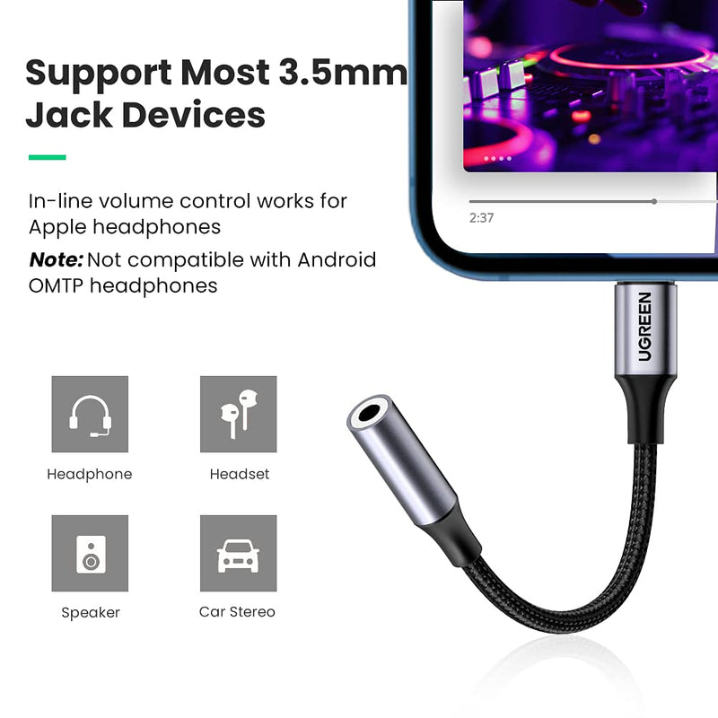  [AUSTRALIA] - UGREEN Headphone Adapter for iPhone Lightning to 3.5mm Adapter Apple MFi Certified Lightning Aux Audio Jack Dongle Compatible with iPhone 14 Pro Max/14 Plus/13 12 Pro Max/SE/11 Pro Max/XS, Grey