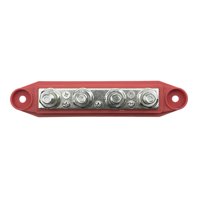  [AUSTRALIA] - 4-Column Distribution Block Busbar 4×3/8 (M10) Screw Terminals with lid 250 AMP Rating for Automotive, Marine and Solar Cabling (Red) 3/8 Red