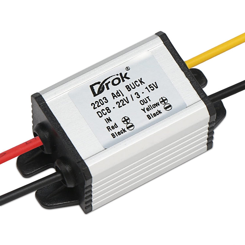 DROK - 90010 Waterproof DC Buck Converter Voltage Regulator 8-22V to 1-15V 5V 12V 3A Adjustable Output Power Supply Transformer - LeoForward Australia