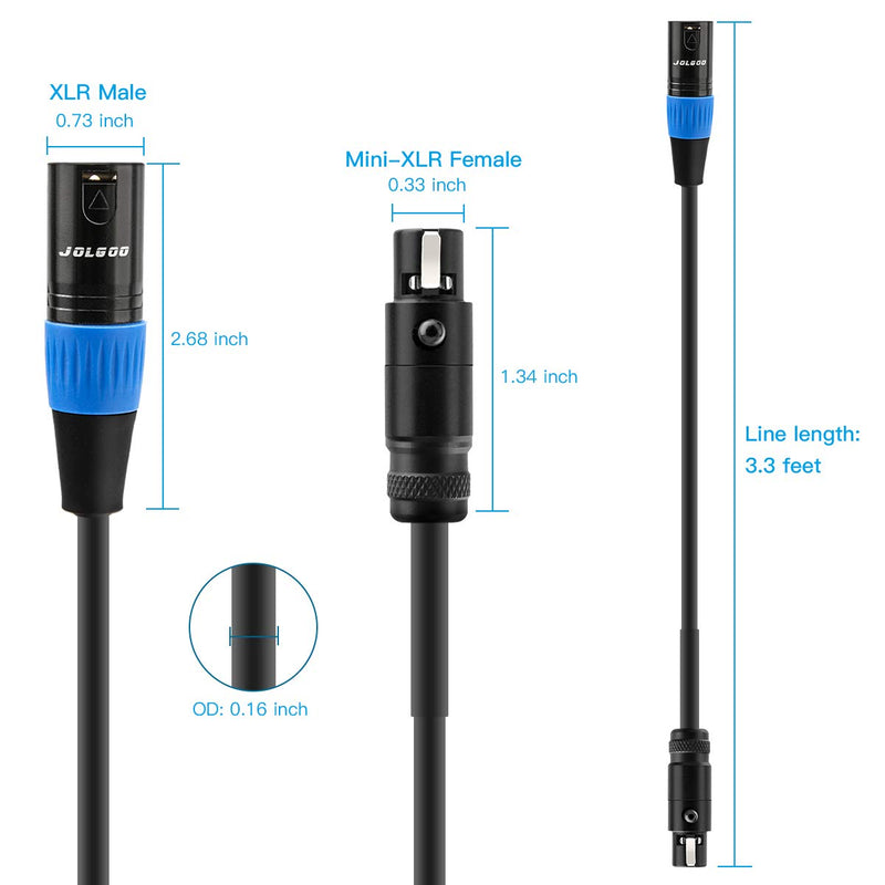  [AUSTRALIA] - XLR Male to Mini XLR Female Headphones Audio Cable, 3-pin XLR Male to 3-pin Mini XLR Female Interconnect Cable, 3.3 Feet - JOLGOO