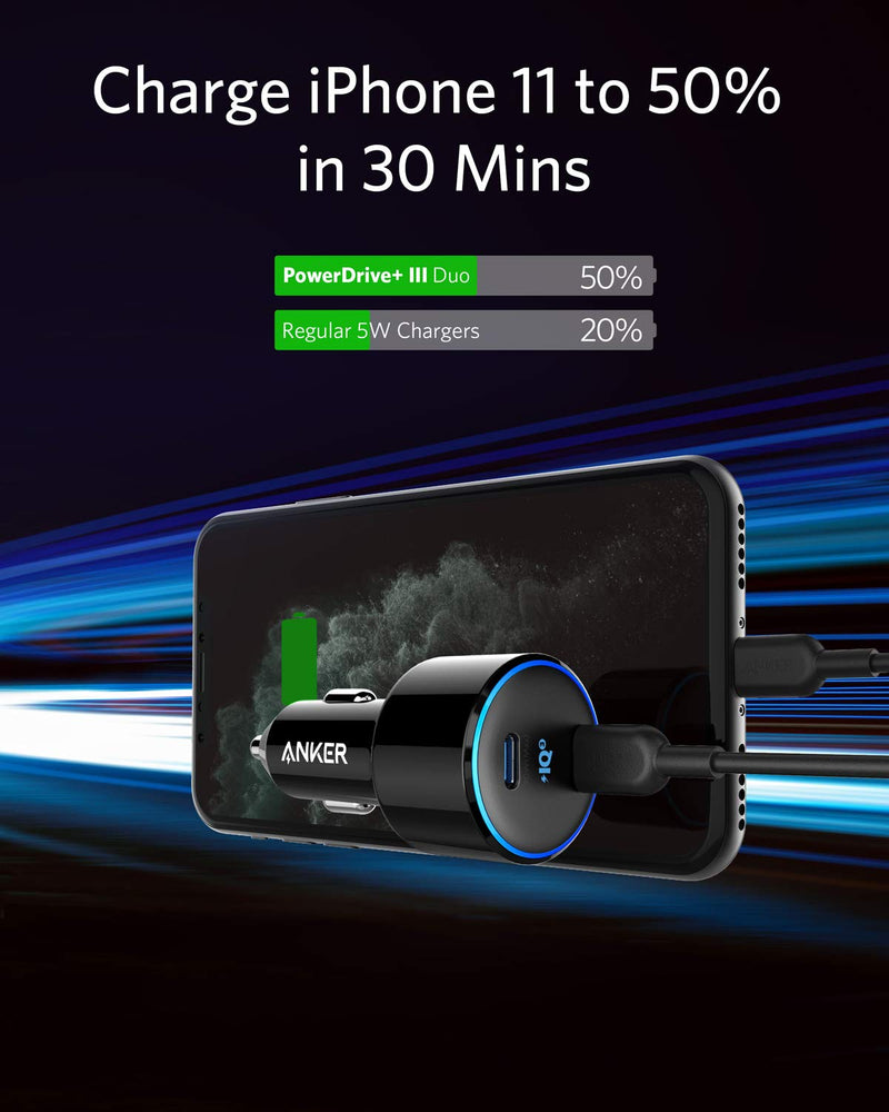  [AUSTRALIA] - USB C Car Charger, Anker 48W 2-Port PIQ 3.0 Fast Charger Adapter, PowerDrive+ III Duo with Power Delivery for iPhone 12/12 Pro/12 Pro Max/11/11 Pro/11 Pro Max/XR/XS/X, Galaxy, Pixel, iPad Pro and More