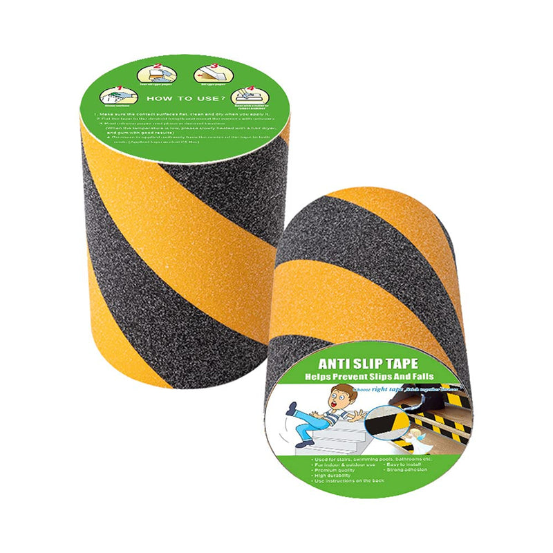  [AUSTRALIA] - Anti Slip Tape, High Traction,Strong Grip Abrasive, Not Easy Leaving Adhesive Residue, Indoor & Outdoor (6" Width x 190" Long, Black/Yellow) 6" Width x 190" Long