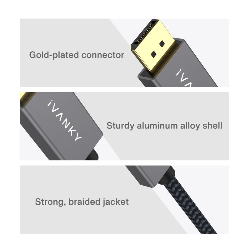  [AUSTRALIA] - IVANKY 4K Mini DisplayPort to DisplayPort Cable 6.6ft, 4K@60Hz, 2K@144Hz Mini DP to DP Cable, Aluminum Shell, Gold-Plated Braided, Thunderbolt to displayport for MacBook Air/Pro, Surface Pro and More 6.6 Feet Grey
