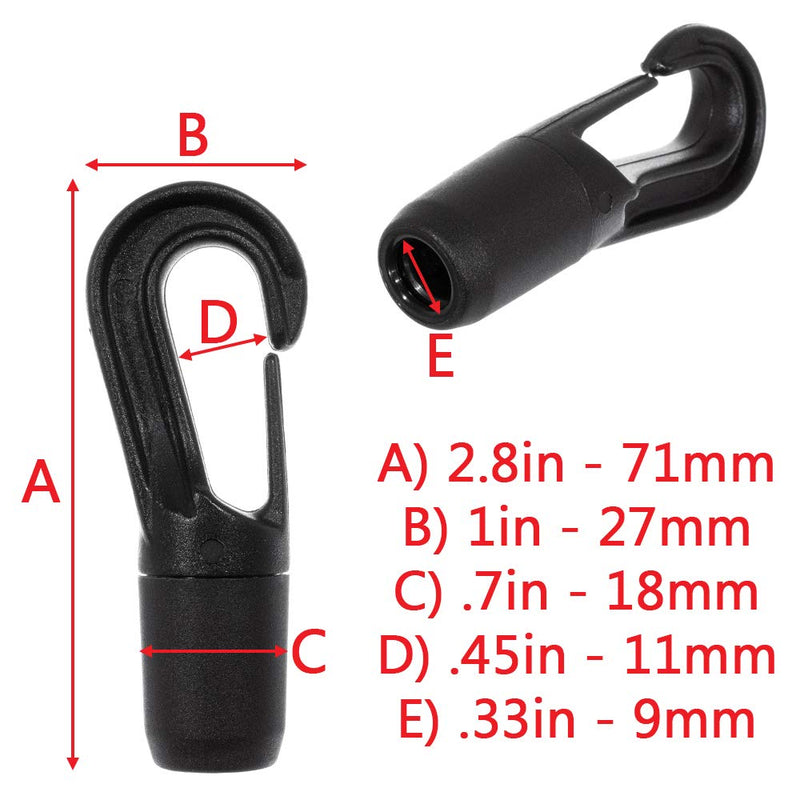 [AUSTRALIA] - Craft County Black Locking Cord End Hooks – Fits 1/4 Bungee Rope, Shock Cord, or Other Similar Cordage (25 Pack) 25 Pack