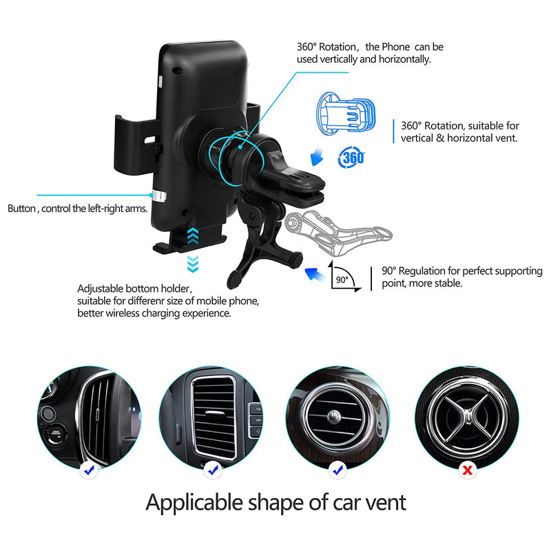  [AUSTRALIA] - JOYVEVA Wireless Car Charger, Fast Charging Auto Clamping Car Mount, Air Vent Dashboard Car Phone Holder for iPhone13 Series/12/11/X/XR/Pixel 6/Galaxy Note21 Ultra/S21(with QC3.0 Car Adapter)