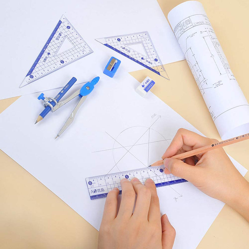 Waremew Math Geometry Kit Set 8 Pieces Student Supplies with Shatterproof Storage Box,Includes Ruler, Protractor, Compass, Pencil,Pencil Sharpener and Eraser,etc.for Drafting and Drawings - LeoForward Australia