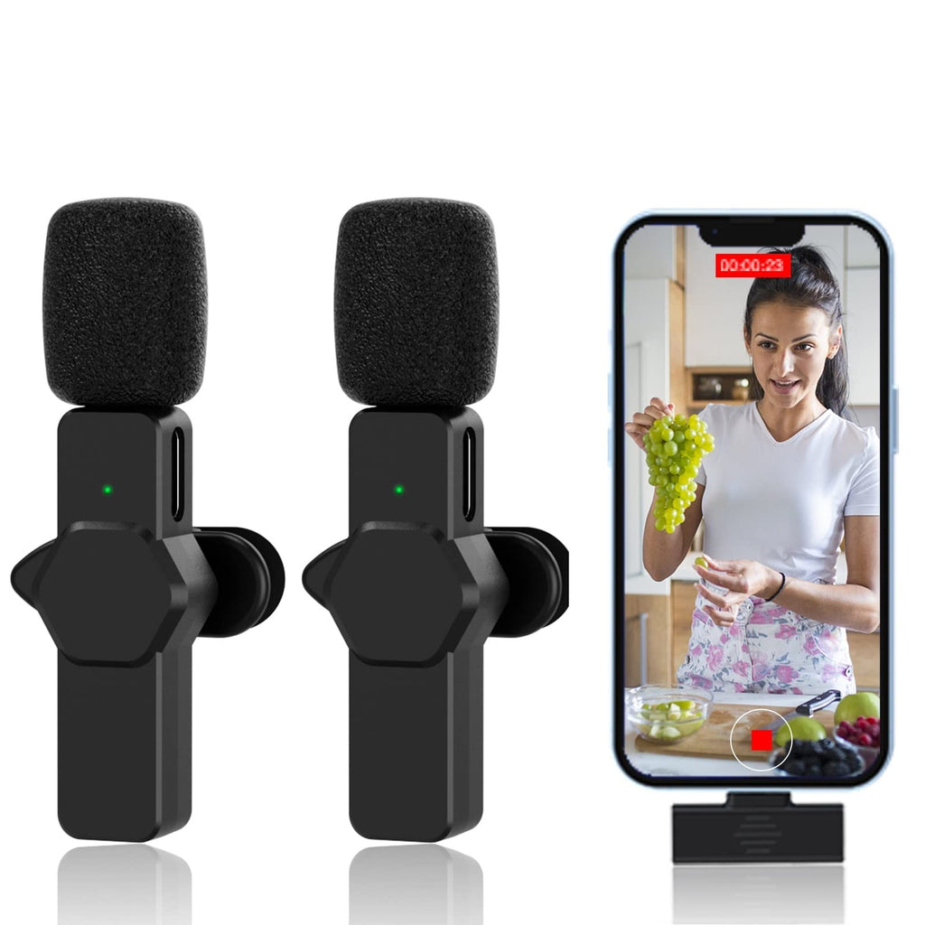  [AUSTRALIA] - 2 Pack Wireless Lavalier Microphone Compatible with iPhone iPad, Plug & Play for TikTok YouTube Facebook Live Stream Vlog Video Recording Noise Reduction/Auto Sync